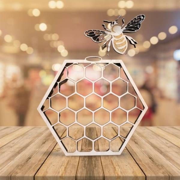 Honeycomb and Bee - Digital File Bundle for Laser Cutters - SVG, AI, Lightburn, PDF - Glowforge Ready - Wood Unlimited#