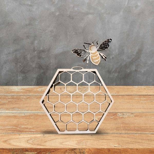 Honeycomb and Bee - Wooden Laser Cut Wall Decoration - Multiple Sizes -  Bumble Bee - Wooden Cut Out - Wood Unlimited