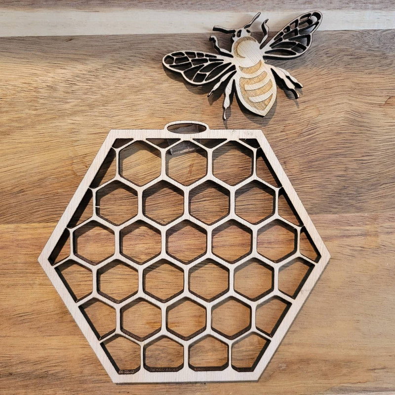 Honeycomb-Two Layer-Stained Wood Cutout-Bee Theme Wood Decor-3D