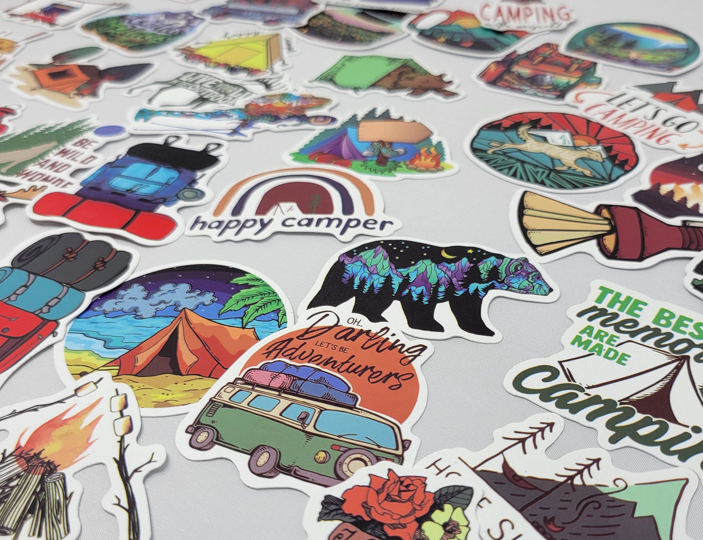 Camping Stickers - Sticker Bundle for Water Bottles, Laptops, Notebook Stickers - Sticker Grab Bag