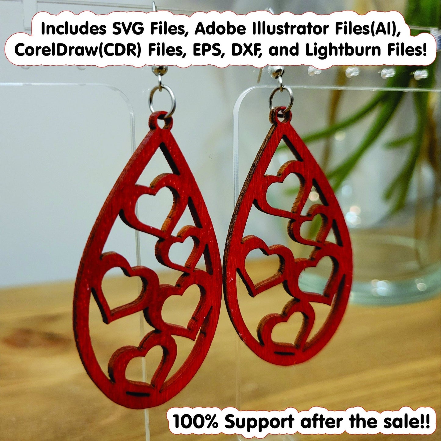 Lase Cut Valentines Heart Earrings Digital File Bundle for Laser Cutters, Glowforge Ready, Lightburn Files, SVG, Laser Cut File Bundle - Wood Unlimited#