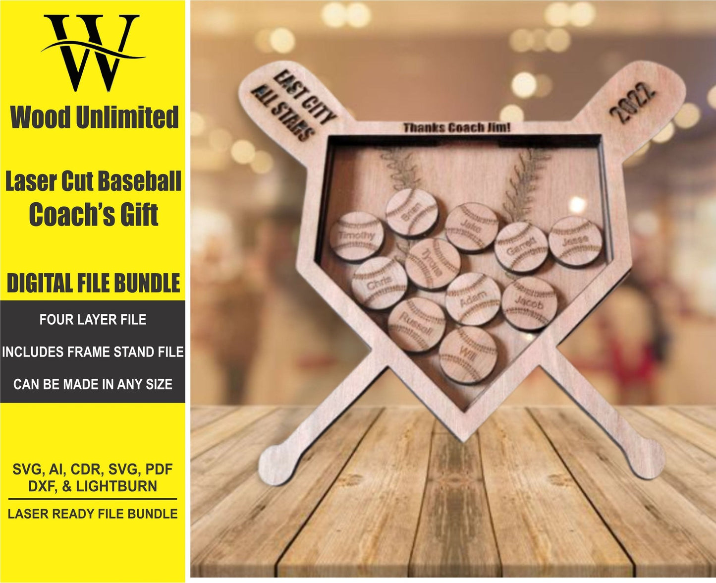 Laser Cut Coach's Gift - Baseball Laser File Bundle - Glowforge Ready File, Lightburn - Omtech - CO2 Lasers File | Digital File Bundle - Wood Unlimited#