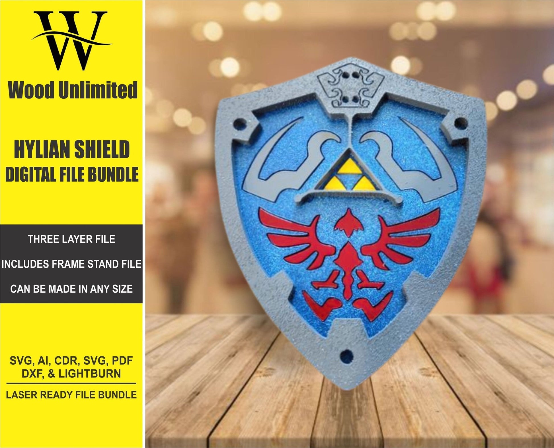 Laser Cut Hylian Shield - Legend of Zelda Laser Cut File Bundle - Glowforge Ready File, Lightburn - Omtech - CO2 Laser Cut Files - Wood Unlimited#