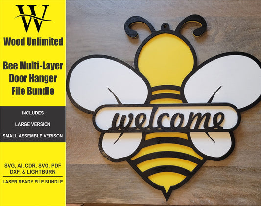 Laser Ready Bee Welcome Sign - CO2 Laser File Bundle - Glowforge Files - Lightburn Files- Omtech, SVG Files, Includes Split Design - Wood Unlimited#