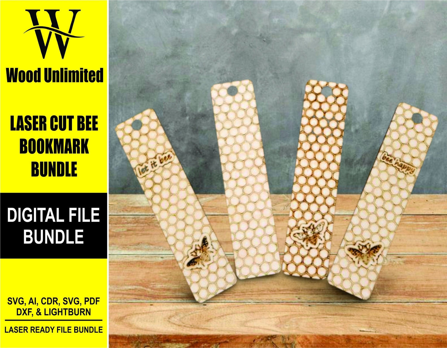 Laser Ready - Honeycomb and Bee Bookmarks - Digital File Bundle for Laser Cutters - Glowforge Ready - Lightburn Files, AI, SVG, PDF - Wood Unlimited#