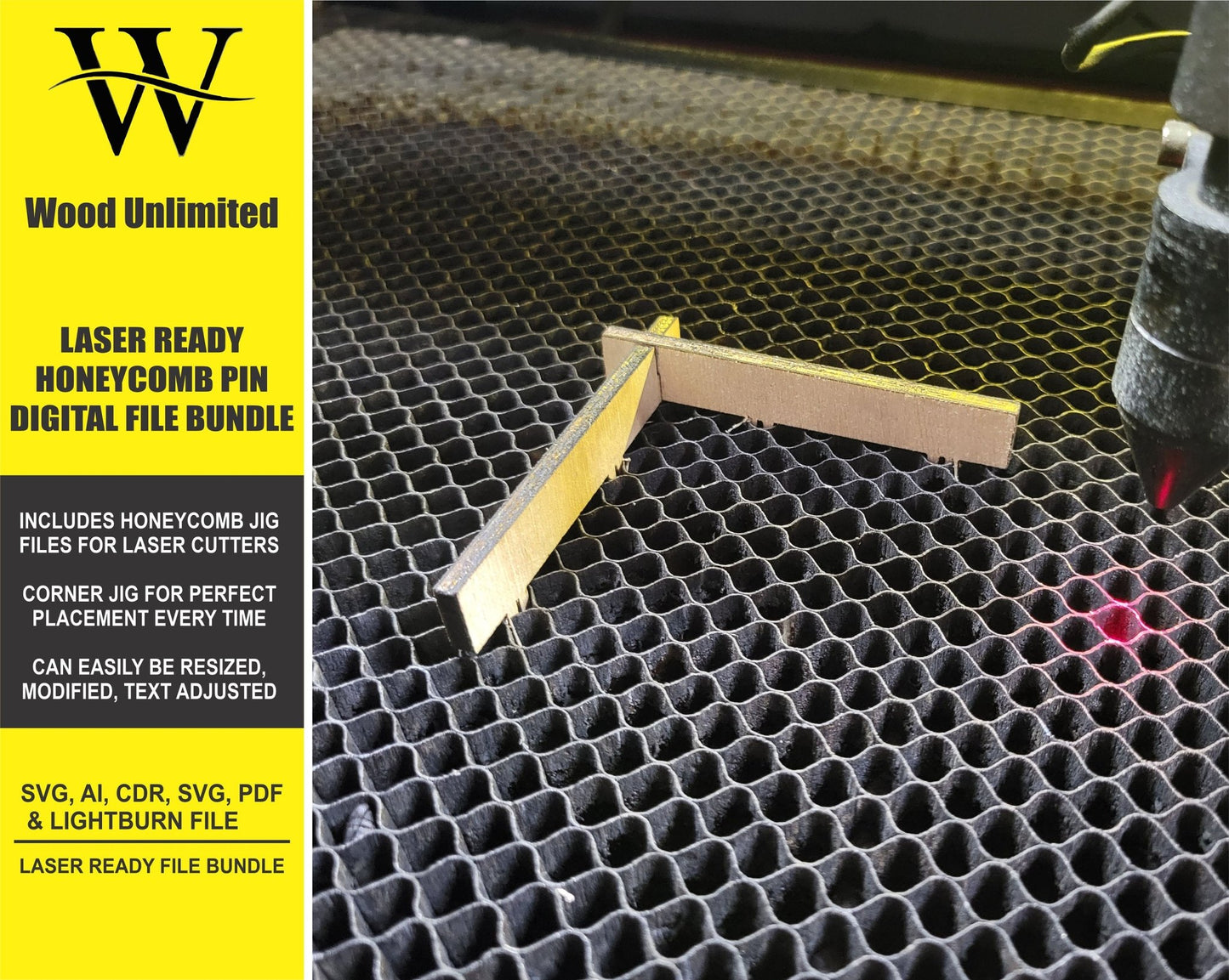 Laser Ready Honeycomb Pins - Right Angle Jig File - Lightburn - Omtech - CO2 Lasers File - Glowforge Accessory | Instant Download - Wood Unlimited#