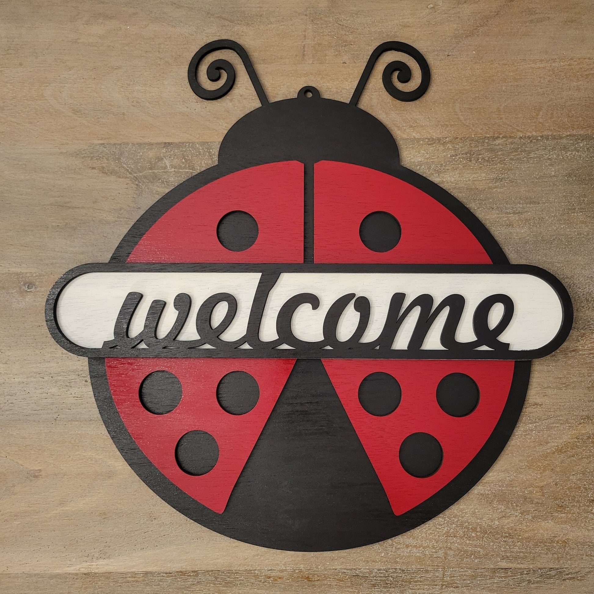 Laser Ready Ladybug Welcome Sign - Laser Cut Files - Glowforge Files - Lightburn Files - Omtech, SVG Files, Includes Split Design - Wood Unlimited#