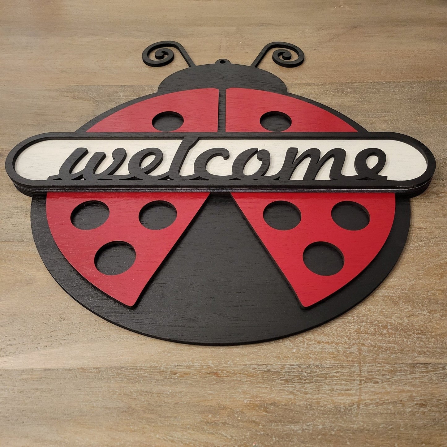 Laser Ready Ladybug Welcome Sign - Laser Cut Files - Glowforge Files - Lightburn Files - Omtech, SVG Files, Includes Split Design - Wood Unlimited#