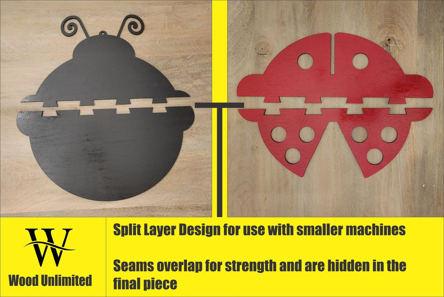 Laser Ready Ladybug Welcome Sign - Laser Cut Files - Glowforge Files - Lightburn Files - Omtech, SVG Files, Includes Split Design - Wood Unlimited#