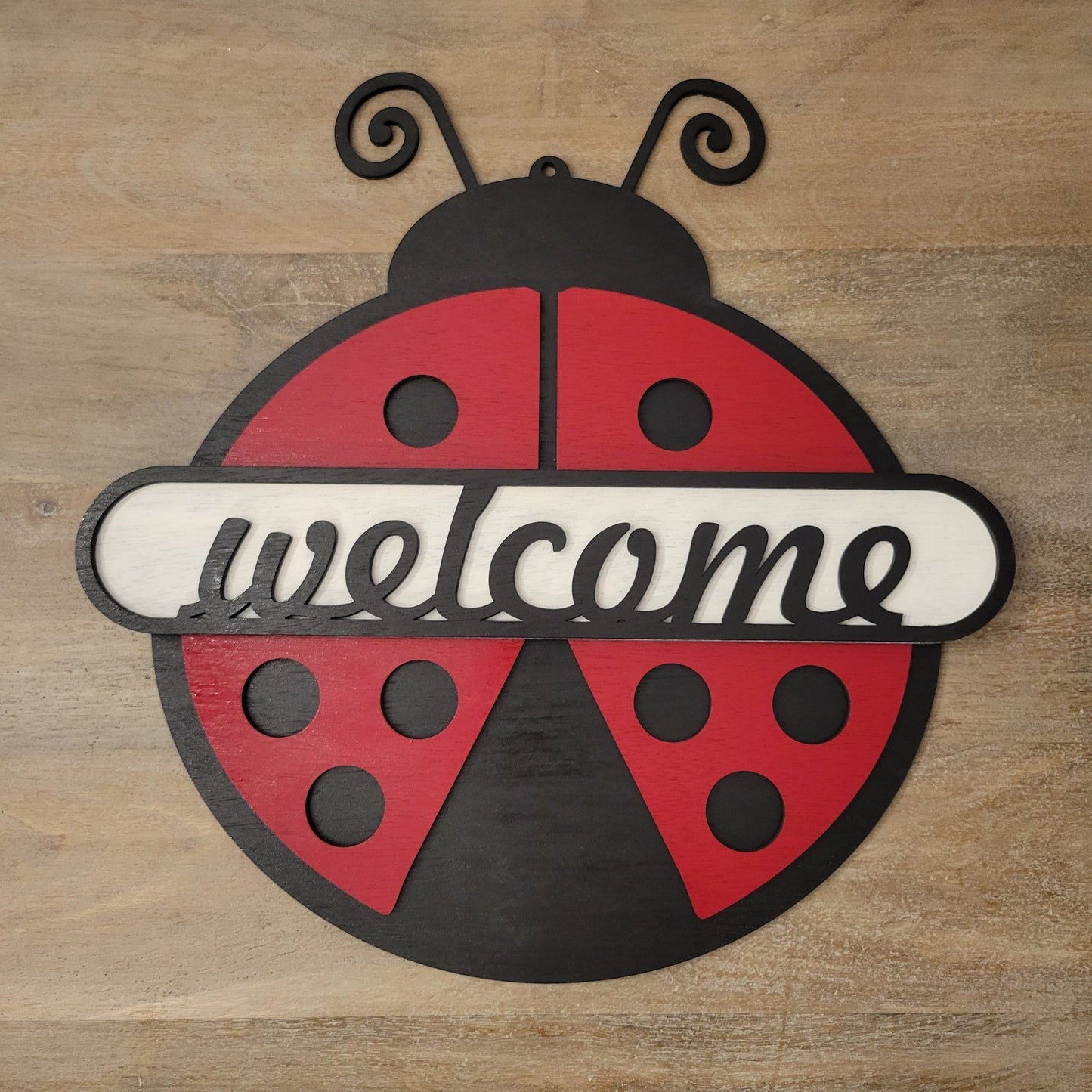 Laser Ready Ladybug Welcome Sign - Laser Cut Files - Glowforge Files - Lightburn Files - Omtech, SVG Files, Includes Split Design - Wood Unlimited#