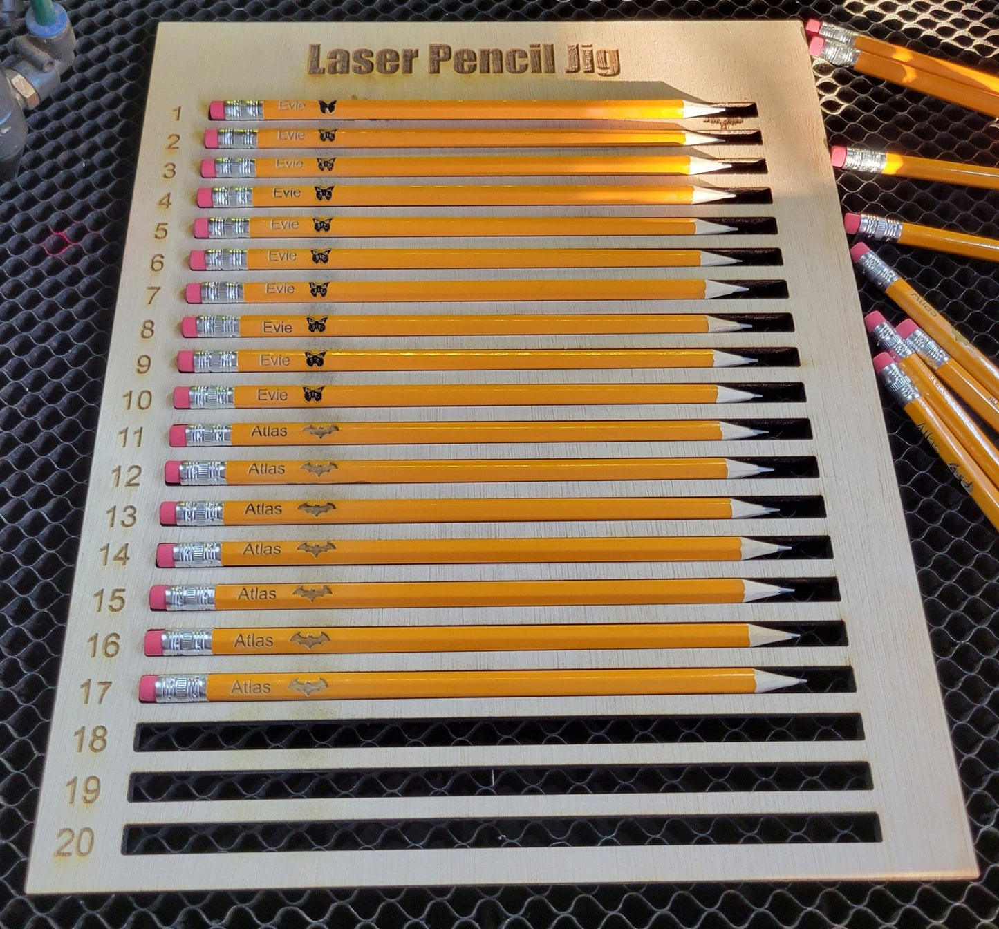 Laser Ready Pencil Jig - Pencil Jig - Pencil Engraving Jig for Glowforge - Lightburn - Omtech - CO2 Lasers File - Pencil Jig for Lasers - Wood Unlimited#