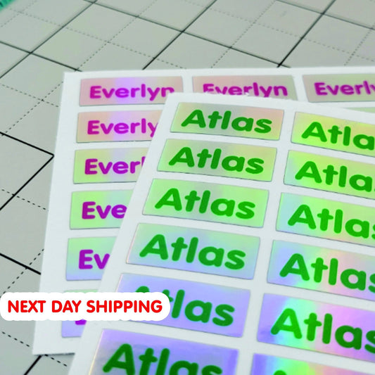 LONG NAME LABELS, Holographic Name Stickers Daycare Labels, School stickers, Full Color Labels, Waterproof Name Labels, Personalized Labels - Wood Unlimited#