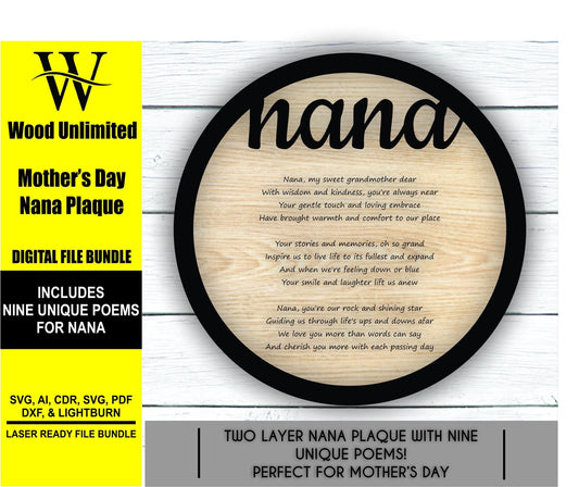 Mother's Day Gift for Nana - Plaque Bundle - Lightburn - Omtech - CO2 Lasers File - Glowforge file | Instant Download - Wood Unlimited#
