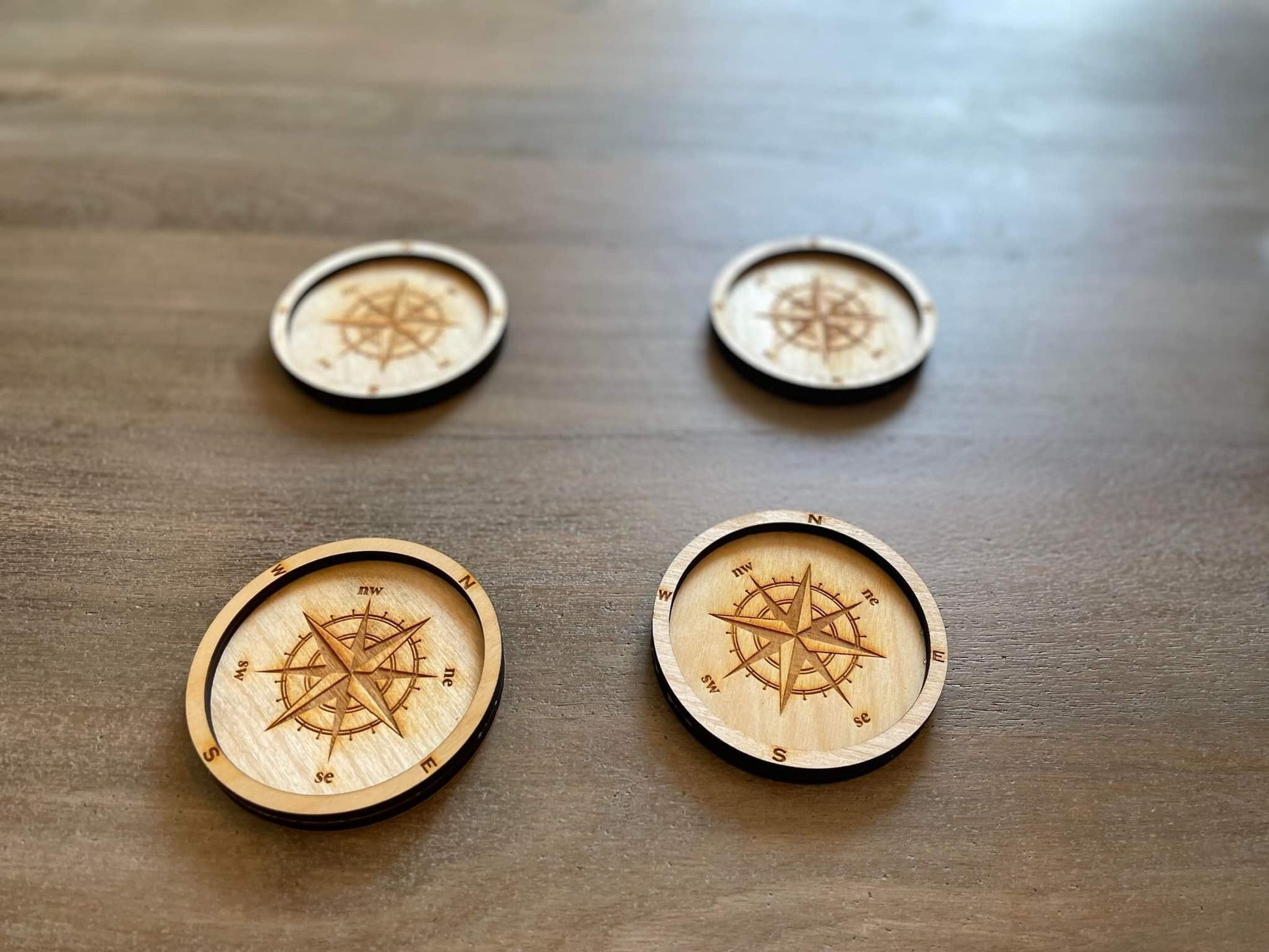 Nautical Compass Coasters - Laser Cut Waterproof Birch Drink Coasters - Wood Unlimited#