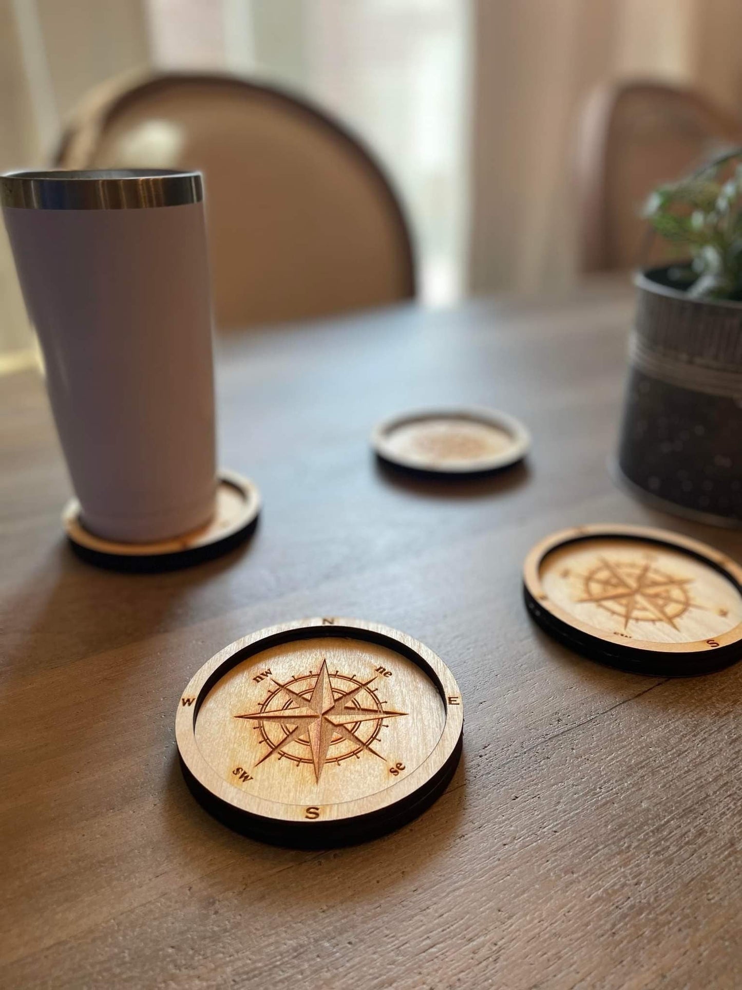 Nautical Compass Coasters - Laser Cut Waterproof Birch Drink Coasters - Wood Unlimited#