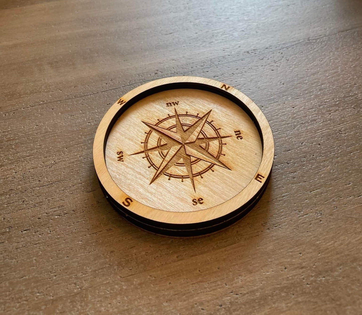 Nautical Compass Coasters - Laser Cut Waterproof Birch Drink Coasters - Wood Unlimited#