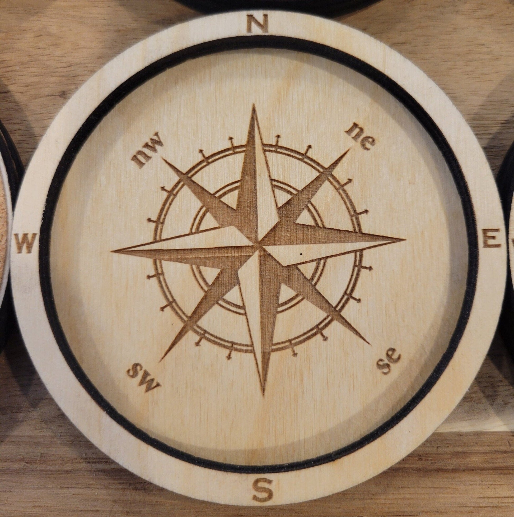 Nautical Compass Coasters - Laser Cut Waterproof Birch Drink Coasters - Wood Unlimited#