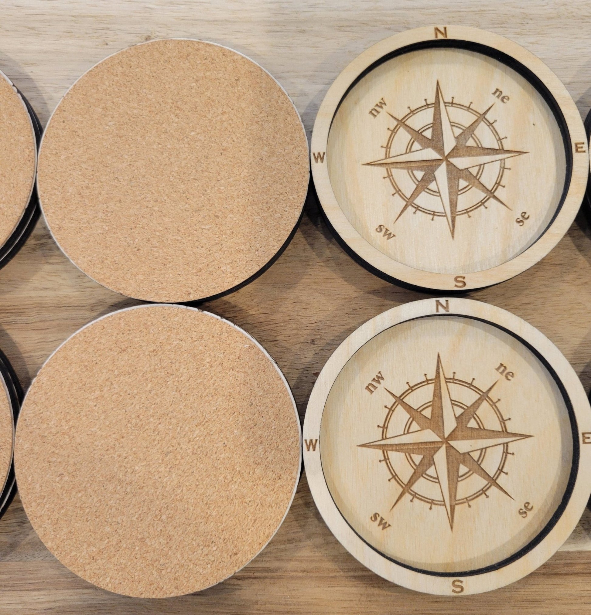 Nautical Compass Coasters - Laser Cut Waterproof Birch Drink Coasters - Wood Unlimited#