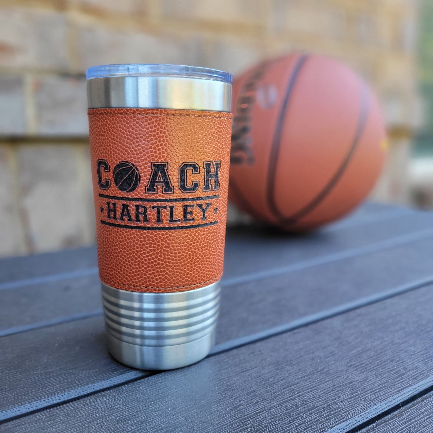 Personalized Basketball Tumbler! Insulated Leatherette Tumbler with Basketball Texture Gift For Coach! 20oz Basketball Coach Gift! - Wood Unlimited#