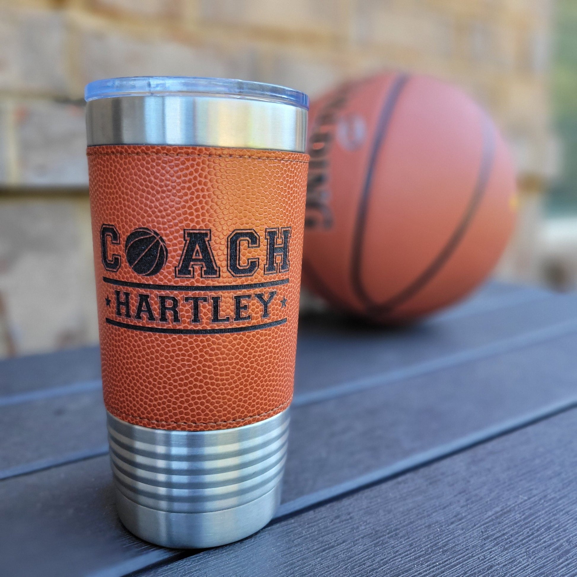 Personalized Basketball Tumbler! Insulated Leatherette Tumbler with Basketball Texture Gift For Coach! 20oz Basketball Coach Gift! - Wood Unlimited#