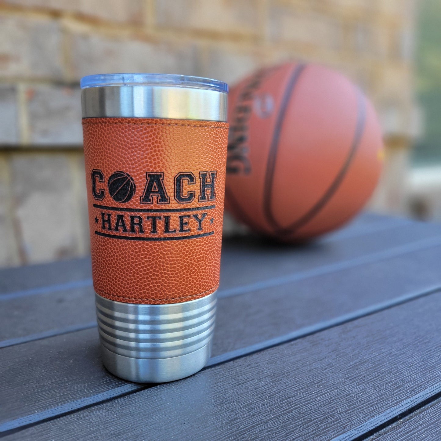 Personalized Basketball Tumbler! Insulated Leatherette Tumbler with Basketball Texture Gift For Coach! 20oz Basketball Coach Gift! - Wood Unlimited#