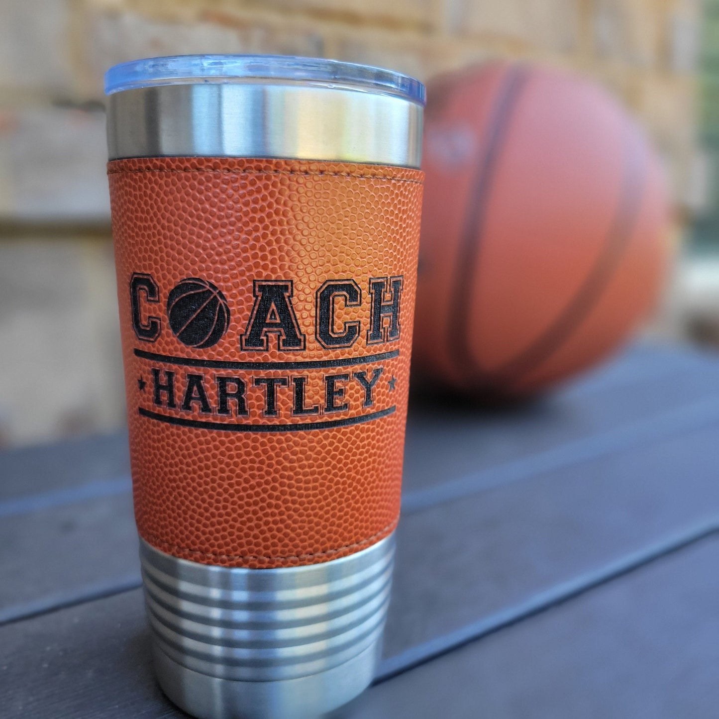 Personalized Basketball Tumbler! Insulated Leatherette Tumbler with Basketball Texture Gift For Coach! 20oz Basketball Coach Gift! - Wood Unlimited#