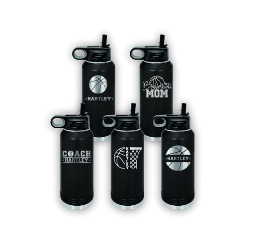 Personalized Basketball Water Bottles - Custom Engraved 32oz Stainless Steel Bottle for Basketball Players and Basketball Coaches - Wood Unlimited#