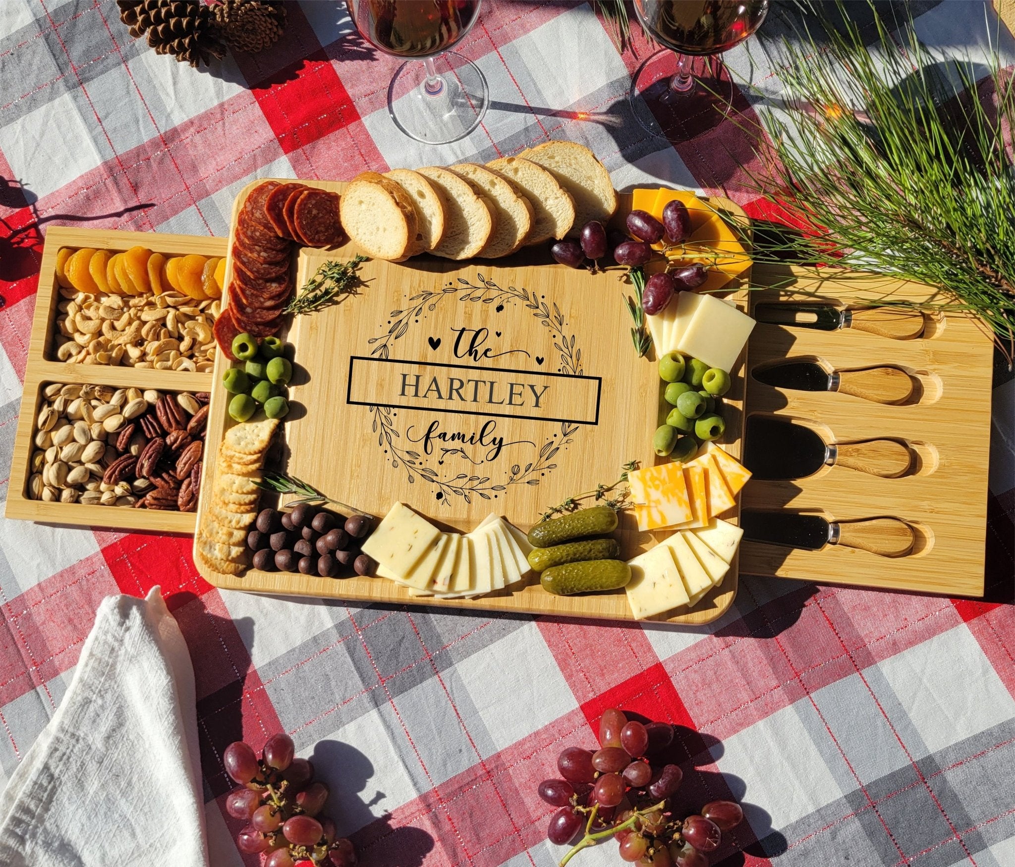 Cutting board handcrafted with blood wood retailer and walnut, New couple gift, Personalized gift, Housewarming gift, Christmas gift, Anni