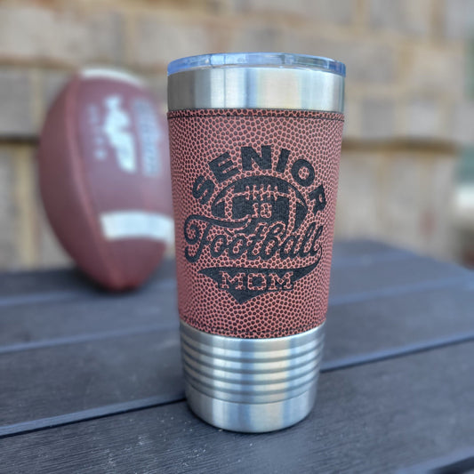 Personalized Football Tumbler! Insulated Leatherette Tumbler with Football Texture! 20oz Football Drink Tumbler! Senior Mom 2024! - Wood Unlimited#