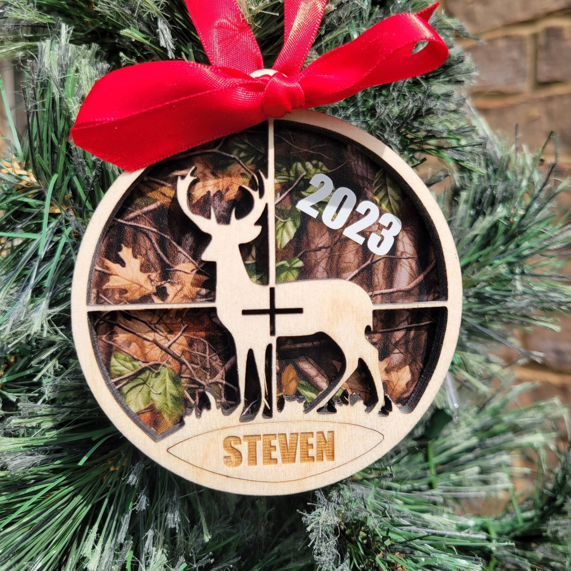 Personalized Hunting Christmas Ornament Gift for Hunter, Hunting Christmas Gift Pink Camo and Regular Camouflage Ornament - Wood Unlimited#