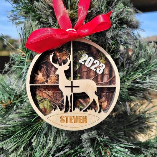 Personalized Hunting Christmas Ornament Gift for Hunter, Hunting Christmas Gift Pink Camo and Regular Camouflage Ornament - Wood Unlimited#