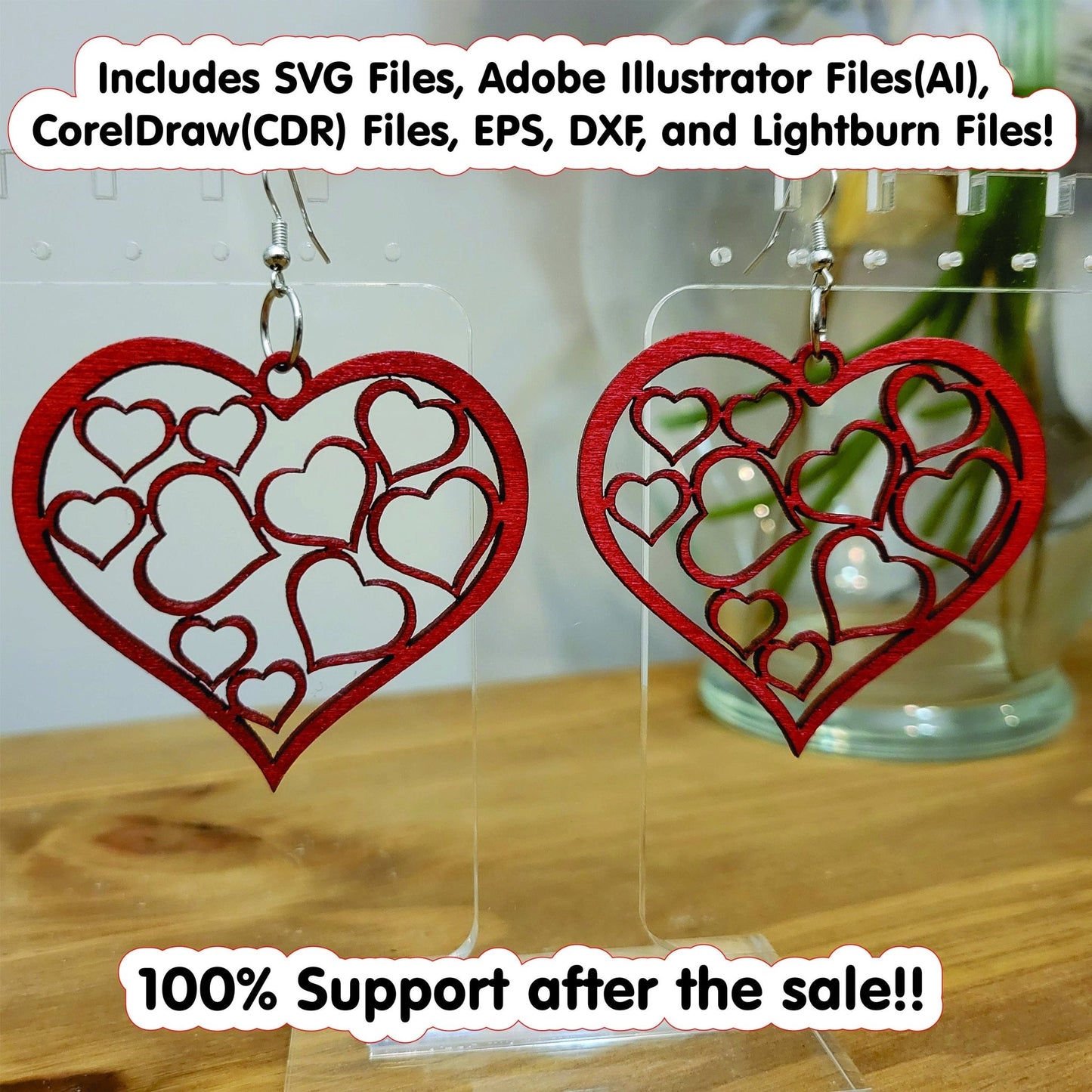 Valentine's Heart Earrings, Digital File Bundle for Laser Cutters, Glowforge Ready, Lightburn Files, SVG, AI, PDF Laser Cut File Bundle - Wood Unlimited#