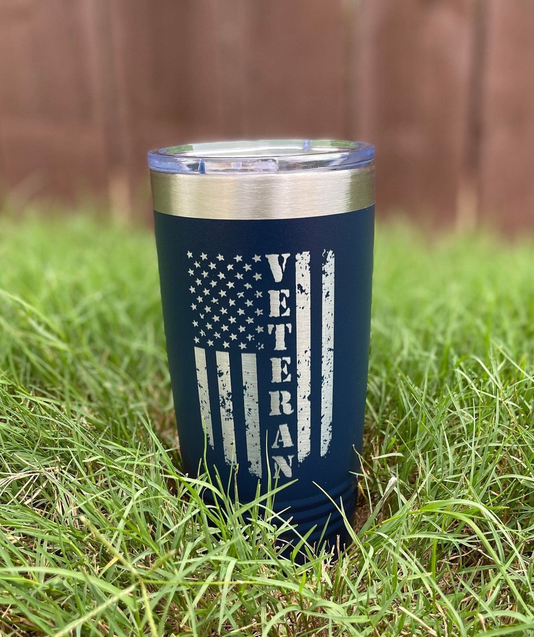 Veteran Gift - Independence Day Drink Tumbler 4th of July- Engraved 20oz / 22oz/ 30oz Insulated Tumbler / Bottle - Patriotic Tumbler - Wood Unlimited#