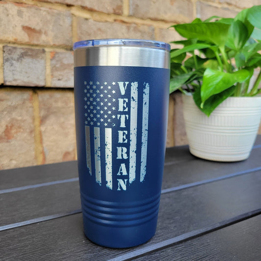 Veteran Gift - Independence Day Drink Tumbler 4th of July- Engraved 20oz / 22oz/ 30oz Insulated Tumbler / Bottle - Patriotic Tumbler - Wood Unlimited#